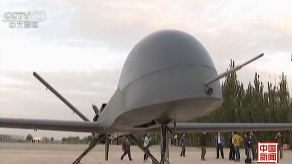 The screen shot from the video of CNTV shows that one of China's biggest UAV (UAV，Unmanned Aerial Vehicle) has completed its maiden flight successfully. (Photo source: CNTV) 