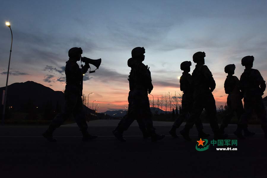 PLA soldiers conduct training for V-Day parade at Military Parade Village