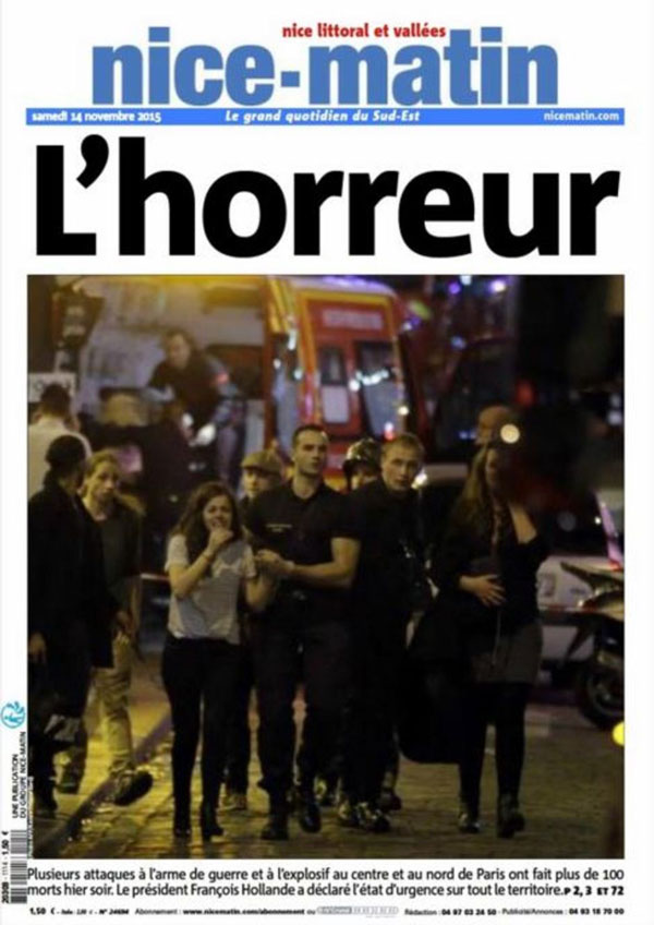Shock, horror and outrage over Paris attacks on French newspaper front page