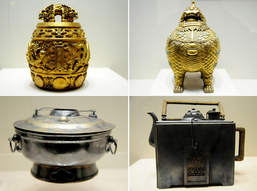 Gold and silver wares of Qing Dynasty exhibited in Shenyang Imperial Palace 
