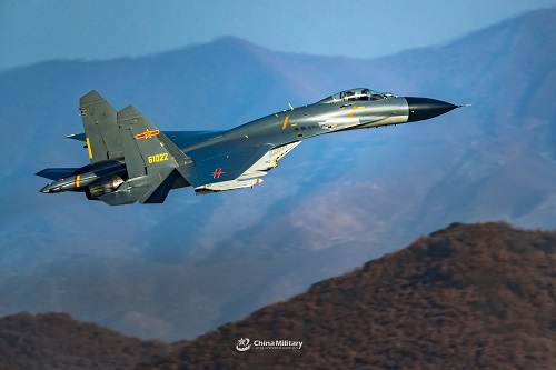 J-11B fighter jet flies through valleys