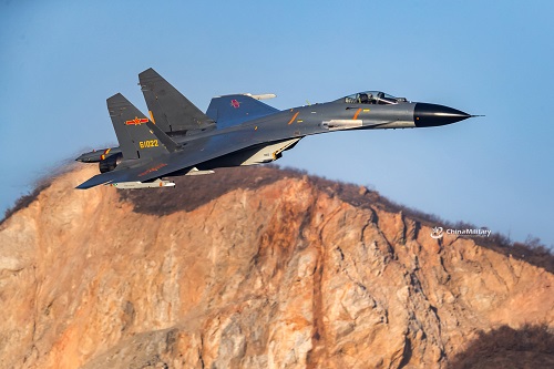 J-11B fighter jet flies through valleys