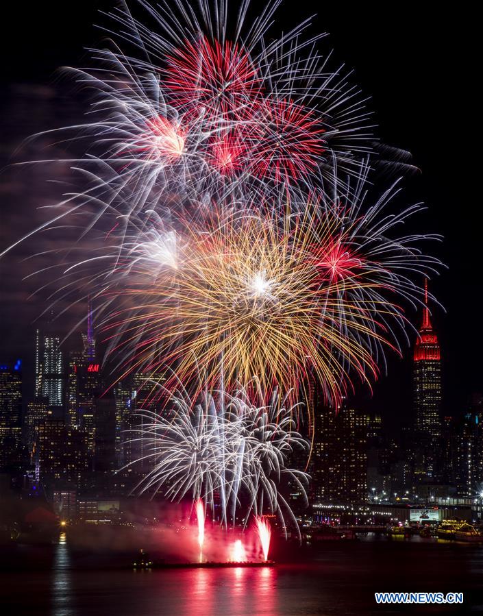 Fireworks seen above Hudson River in New York to celebrate Chinese Lunar New Year