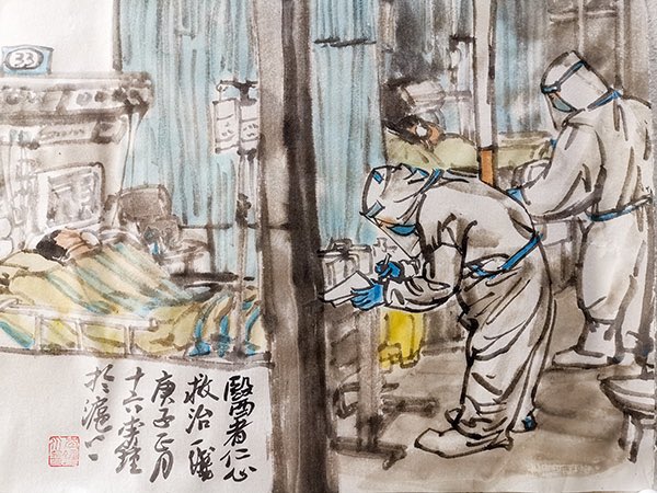 Shanghai painter creates two art pieces per day to pay homage to “white soldiers” on the coronavirus frontline