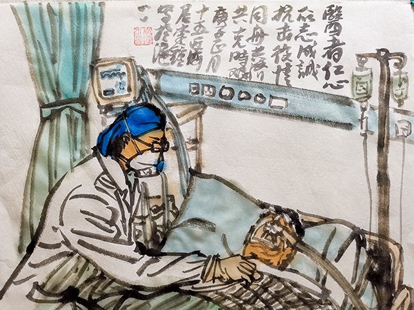 Shanghai painter creates two art pieces per day to pay homage to “white soldiers” on the coronavirus frontline