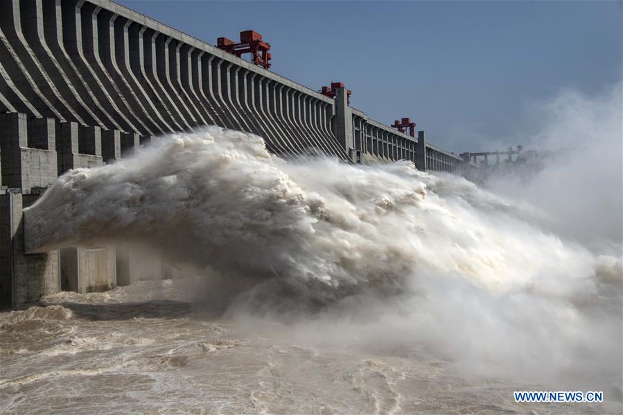 Floodwater discharged from Three Gorges Dam in Hubei