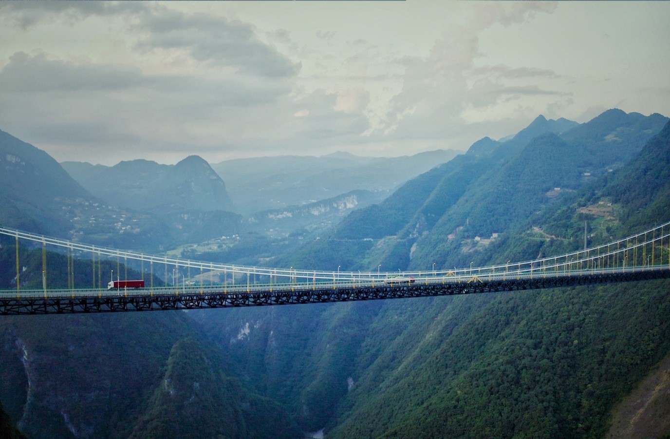 Aerial view of Siduhe Bridge on Shanghai-Chongqing Highway in central China's Hubei