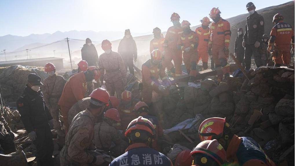 SWAT team members rescue trapped puppy after Xizang quake