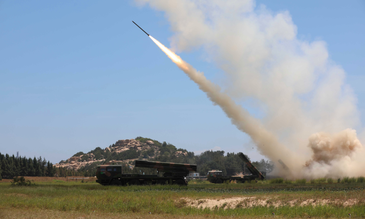 The army of the Eastern Theater Command of the Chinese People's Liberation Army (PLA) conducts long-range live-fire drills in the Taiwan Strait, Aug. 4, 2022. The Eastern Theater Command on Thursday conducted joint combat exercises and training around the Taiwan Island on an unprecedented scale. Photo:Xinhua