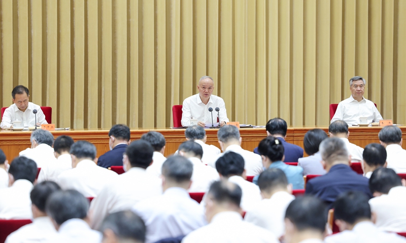 Cai Qi (center), a member of the Standing Committee of the Political Bureau of the Communist Party of China (CPC) Central Committee and a member of the Secretariat of the CPC Central Committee, attends the national conference on organizational work in Beijing. A recent instruction of Xi Jinping was studied at the conference, which was held on June 28-29, 2023. Photo: Xinhua