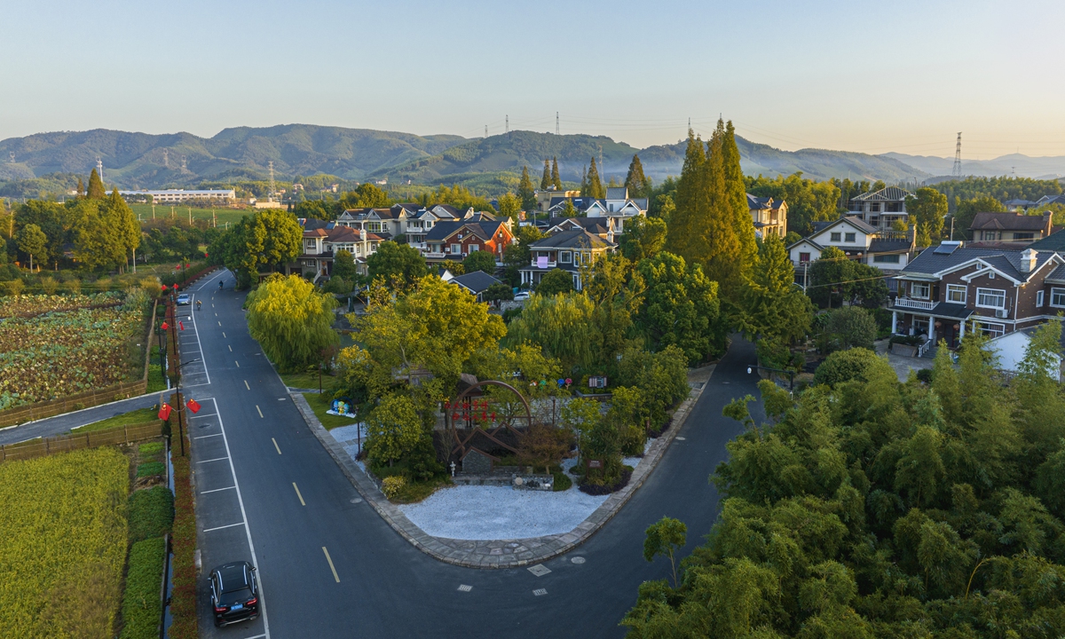 An aerial view of Xiaogucheng village