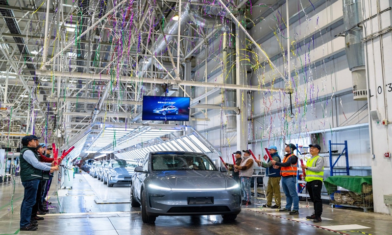 Tesla starts new Model Y mass production at its Shanghai Gigafactory on February 18, 2025. Photo: courtesy of Tesla
