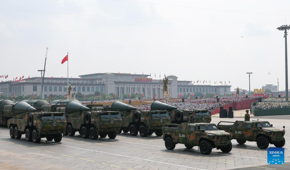 The nuclear missile formation attends a parade in Beijing, capital of China, Sept. 3, 2025. China on Wednesday held a grand gathering to commemorate the 80th anniversary of the victory in the Chinese People's War of Resistance against Japanese Aggression and the World Anti-Fascist War. (Xinhua/Chen Cheng)