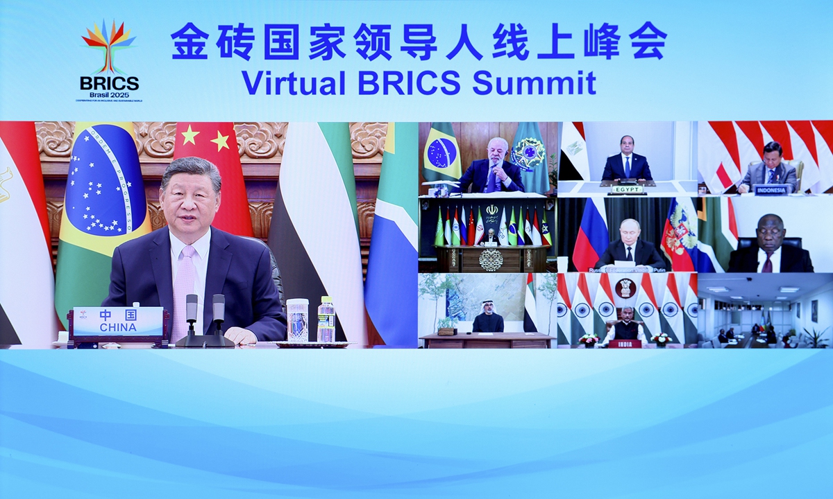 Chinese President Xi Jinping attends a virtual BRICS Summit and delivers an important speech in Beijing on September 8, 2025. Photo: Xinhua